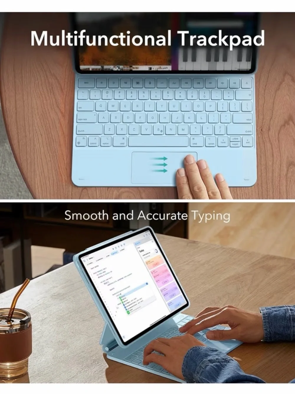 ESR Light Blue Bluetooth Keyboard with Detachable Case & Screen Protector